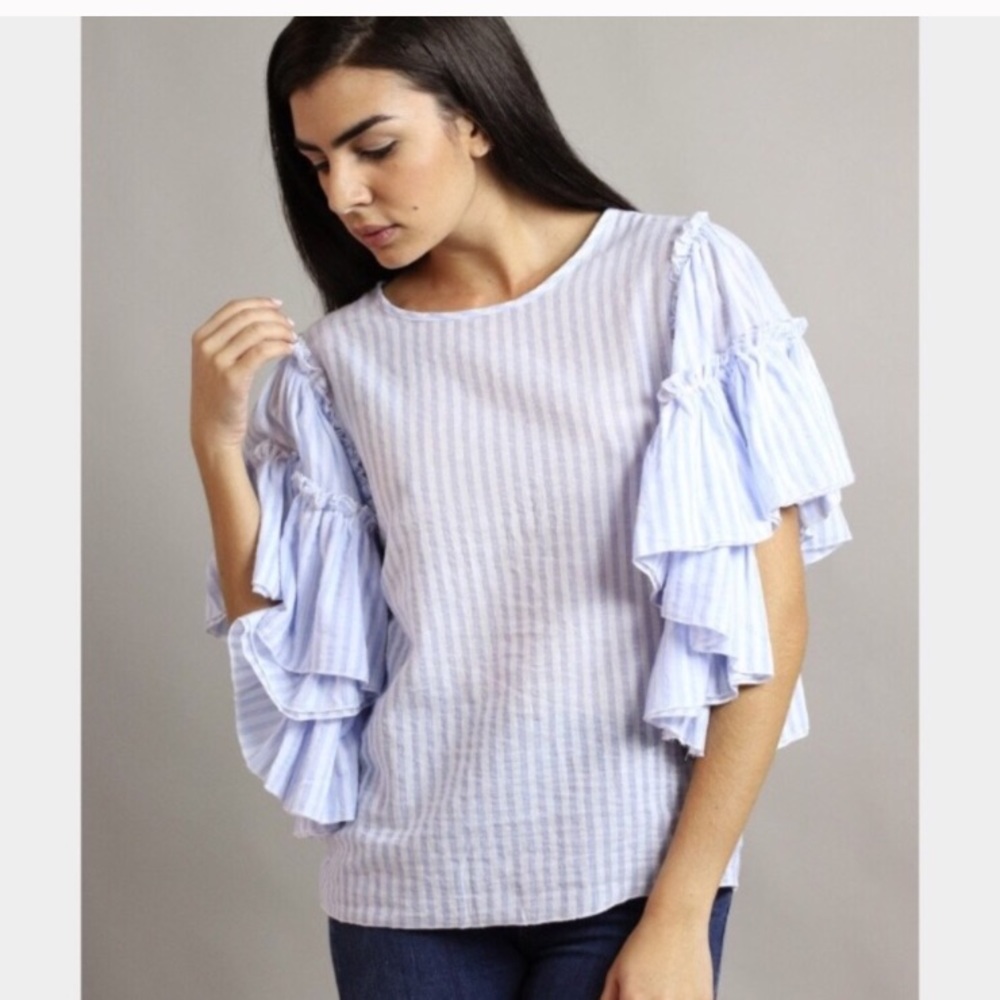 Cute Striped Shirt with Ruffle Sleeves